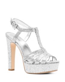 MICHAEL Michael Kors Women  39 s Catalina Glitter T-Strap Platform in Silver at Bloomingdales